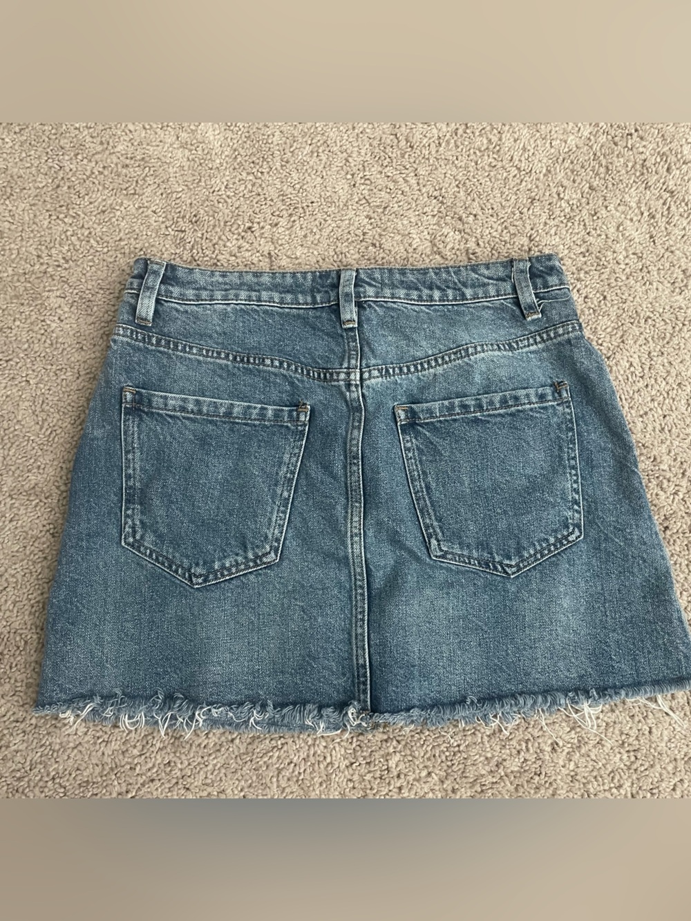 Free People - We The Free Front Zip O-Ring Denim Mini Skirt Raw Hem Medium Wash